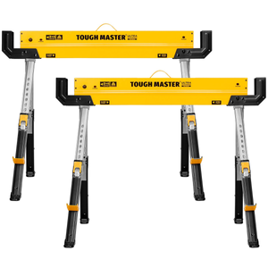 TOUGH MASTER Saw Horse Twin Pack 9-Position Height Adjustable, Heavy Duty Steel Workbench 62-82cm Supports up to 1180 kg with Anti-Slip Top & Handle TM-SH1U-KIT-1