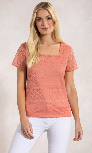 Short Sleeve Lace Top - Peach