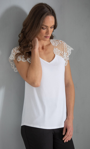 Lace Trim Jersey Top - Ivory
