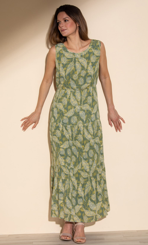 Printed Tiered Maxi Dress - Olive