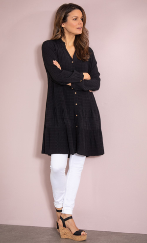 Textured Longline Blouse - Black