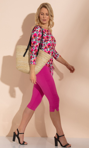 Embellished Pull On Stretch Cropped Trousers - Magenta