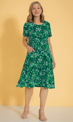 Anna Rose Floral Printed Jersey Dress - Emerald Multi