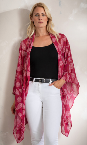 Printed Georgette Open Cover Up - Scarlet