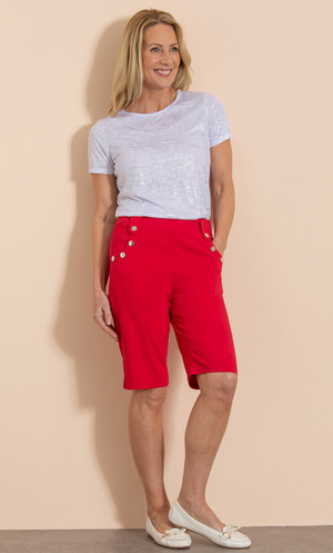 Anna Rose Pull On Stretch Shorts - Red