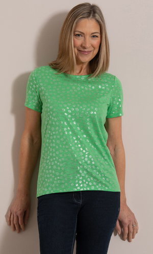 Anna Rose Shimmer Print Jersey Top - Grass/Green