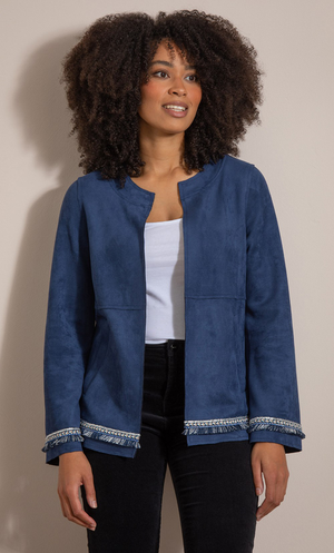 Embellished Suedette Jacket - Blue