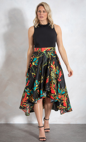 Embellished Fit And Flare Dress - Black/Red/Multi