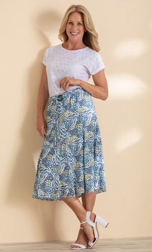 Anna Rose Printed Pull On Skirt - Aqua/Yellow/Multi