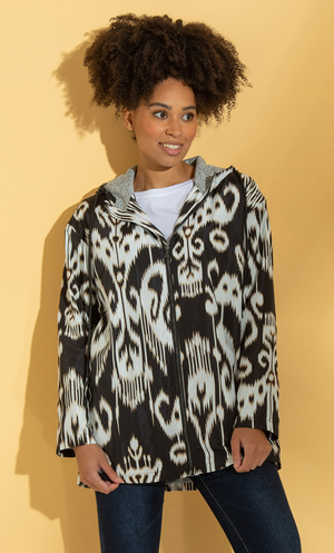 Printed Lightweight Hooded Jacket - Black/Ivory