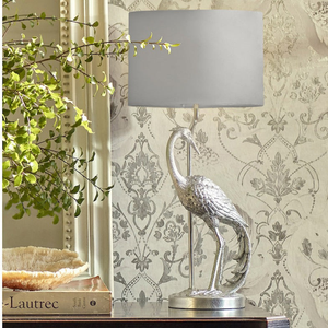 Laura Ashley Tregaron Table Lamp Silver Heron with Grey Shade