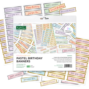 Foiled Pastel Birthday Banners Selection, 96 Sentiments