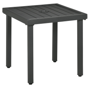 Outsunny Garden Side Table, 51x51cm Square Patio Coffee Table with Umbrella Hole, End Table with Steel Frame for Balcony, Grey