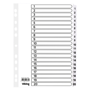 Viking Standard 1 to 20 Numerical Dividers A4 White 20 Part Cardboard 11 Holes