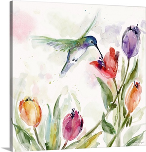 Hummingbird With Tulips