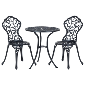 Outsunny 3 Pcs Aluminium Bistro Set Garden Furniture Dining Table Chairs Antique Outdoor Seat Patio Seater Black