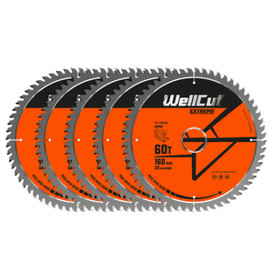 WellCut TCT Circular Saw Blades 160mm x 20mm x 60T Fine Cutting Wood Saw Blades Compatible with all Brands Pack of 5 | WC-F1602060-5
