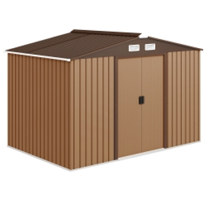 Outsunny 9 x 6FT Outdoor Garden Roofed Metal Storage Shed Tool Box with Foundation Ventilation & Doors, Yellow