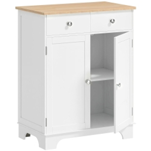 HOMCOM Kitchen Floor Cabinet Side Storage Cupboard Multi-use Sideboard Table with Solid Wood Top, Adjustable Shelf,Drawer for Dining Room, Living Room,Hallway
