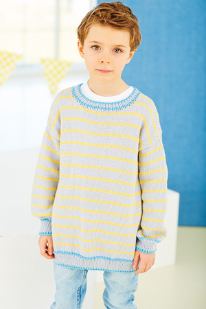 Round Neck Striped Boys Jumper Knitting Pattern