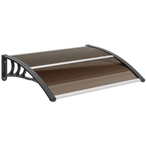 Outsunny Curved Window Door Canopy Aluminium Rigid Plastic Polycarbonate Fixed Outdoor Awning Modern Design UV Water Rain Resist 100 x 75cm Brown