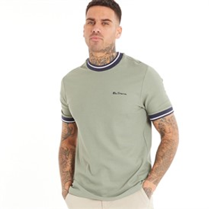 Ben Sherman Mens Pique Ringer T-Shirt Pale Khaki