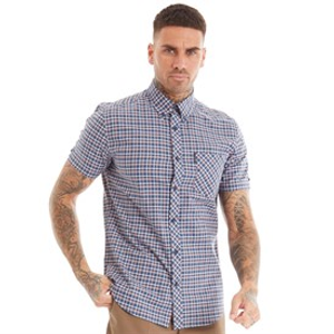 Ben Sherman Mens Oxford Overcheck Shirt Blue Denim