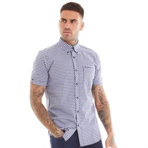 Ben Sherman Mens Short Sleeve Gingham Shirt Dark Blue