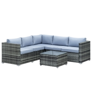 Outsunny Four-Piece Rattan Sofa Set with 11 Cushions, Steal Frame - Grey