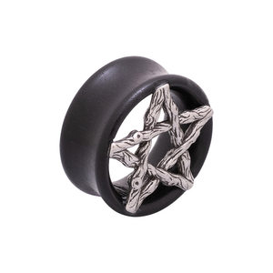 Blue Banana Wood & Silver Pentagram Tunnel 8-25mm (Black)