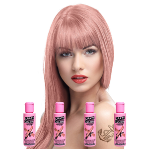 Crazy Color Semi-Permanent Hair Dye 4 Pack 100ml (Rose Gold)
