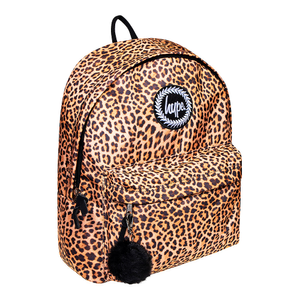 Hype Leopard Print Pom Pom Backpack - Unisex School Bag Rucksack