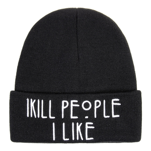 Blue Banana I Kill Beanie Hat (Black)