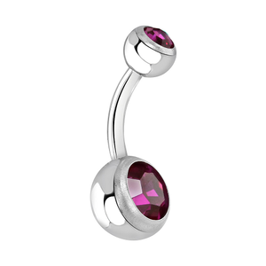Blue Banana Polished Titanium 1.6mm Double Jewelled Navel Bar (Fuchsia)