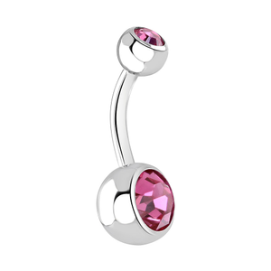 Blue Banana Polished Titanium 1.6mm Double Jewelled Navel Bar (Pink)