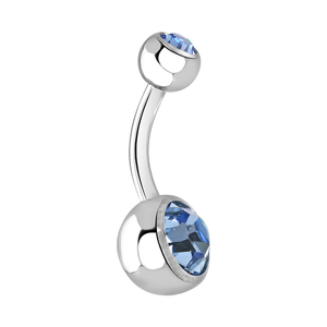 Blue Banana Polished Titanium 1.6mm Double Jewelled Navel Bar (Aqua)