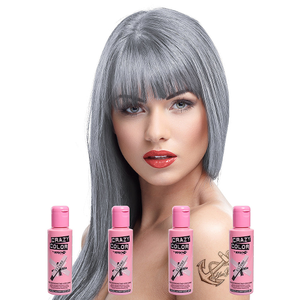 Crazy Color Semi-Permanent Hair Dye 4 Pack 100ml (Silver)