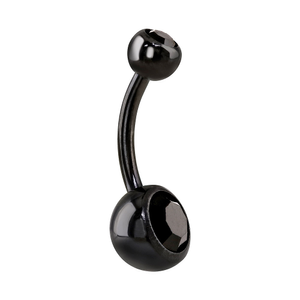 Blue Banana Black Titanium 1.6mm Double Jewelled Navel Bar (Black)