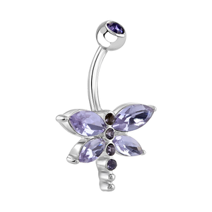 Blue Banana Surgical Steel 1.6mm Dragonfly Navel Bar (Tanzanite)