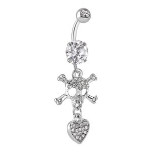 Blue Banana Surgical Steel 1.6mm Skull & Crossbones Navel Bar (Crystal)