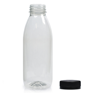 400ml Classic Clear 30% RPET Juice Bottle With Tamper Evident Juice Cap - Black