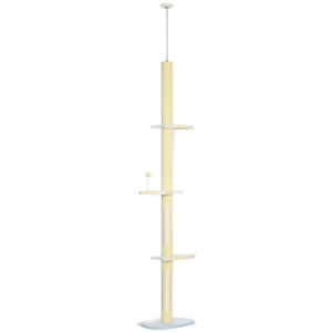 PawHut 260cm Adjustable Floor-To-Ceiling Cat Tree w/ Anti-Tipping Kit, Toy Ball