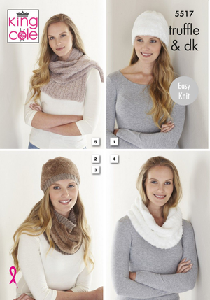 Hat, Cowls and Scarf in King Cole Truffle and Merino Blend DK (5517)