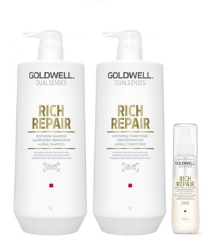 Goldwell Dualsenses Rich Repair Shampoo 1000ml, Conditioner 1000ml and Serum Spray 150ml