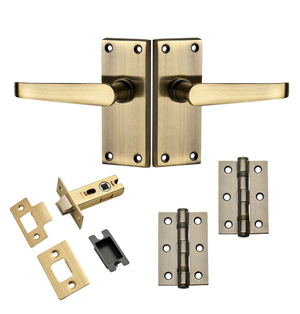 Victorian Straight Lever Short Door Handle - Antique Brass - Complete Door Pack - Internal - Designer Levers