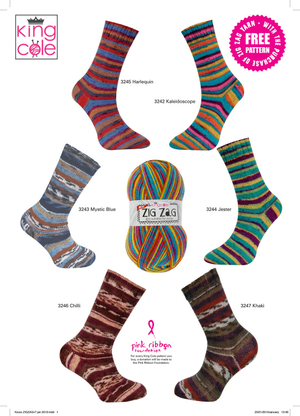 Men and Ladies Socks in King Cole Zig Zag 4 Ply - PDF - Print at Home