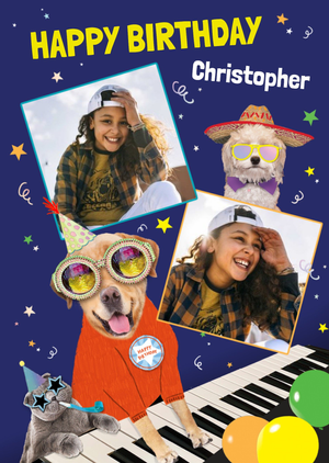 Cool Cat And Dogs Photo Upload Birthday Card