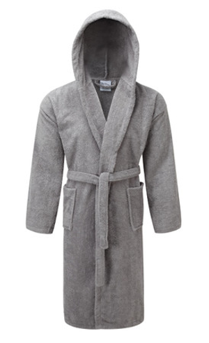 Luxury Hooded Silver Light Grey Terry Towelling Dressing Gown - Egyptian Collection Soft Cotton