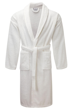 Luxury Shawl Collar White Terry Towelling Dressing Gown - Egyptian Collection Soft Cotton