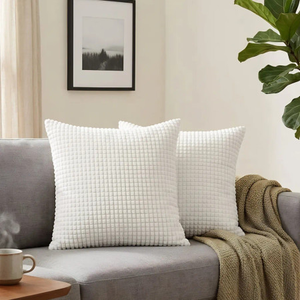 Set of 2 Cushions with Corn Corduroy Covers Included - 45x45 cm